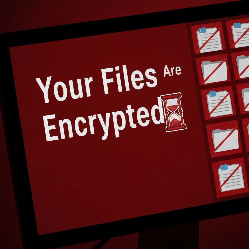 Ransomware attack warning screen concept